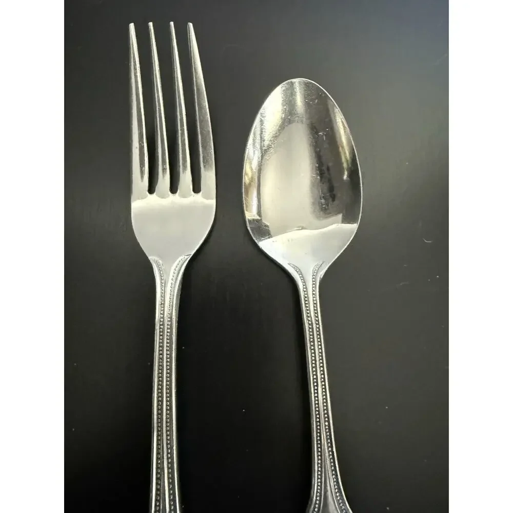 Vintage Salem Stainless Steel Beaded Dinner Fork & Teaspoon Flatware Set